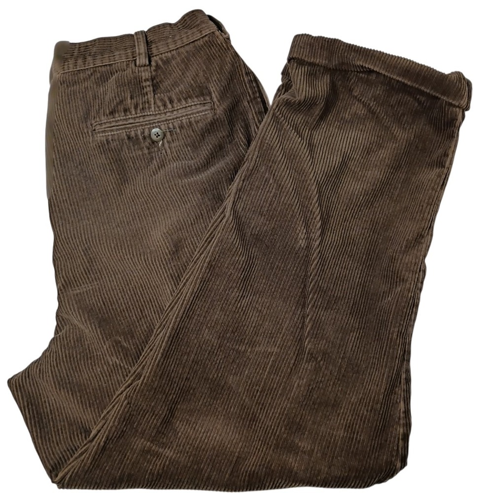 Vtg Jos A Bank Corduroy Pants Mens 36/29 (28) Brown Pleated Cuffed 90s Y2K Baggy
